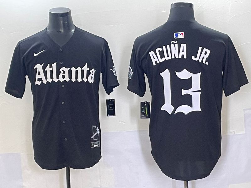 Men 2025 Atlanta Braves #13 Acuna jr Black Five generations Joint Name Nike MLB Jersey style 1